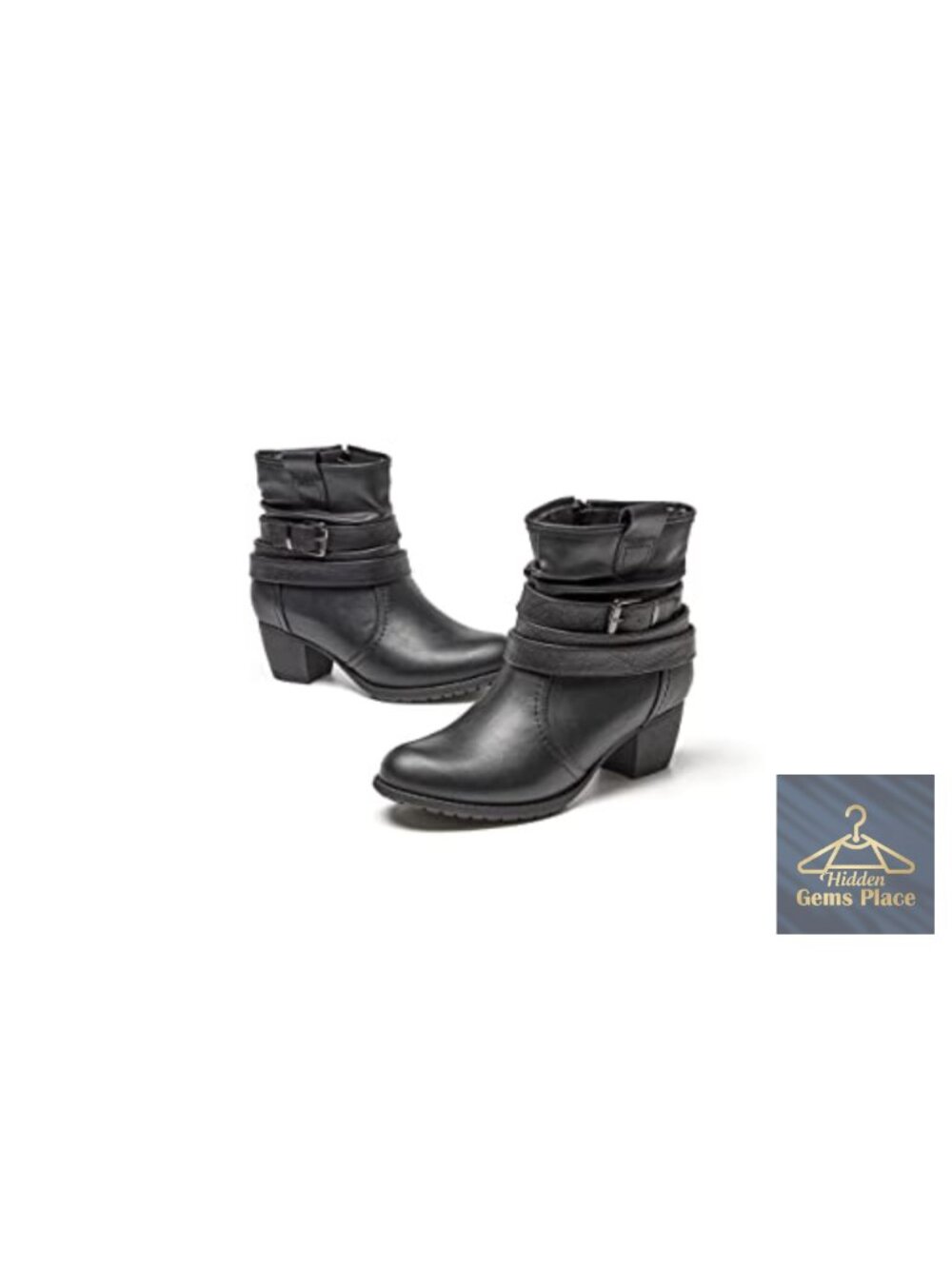 VJH Confort Women's Mid Calf Boots Faux Leather Round Toe Low Heel Slouchy